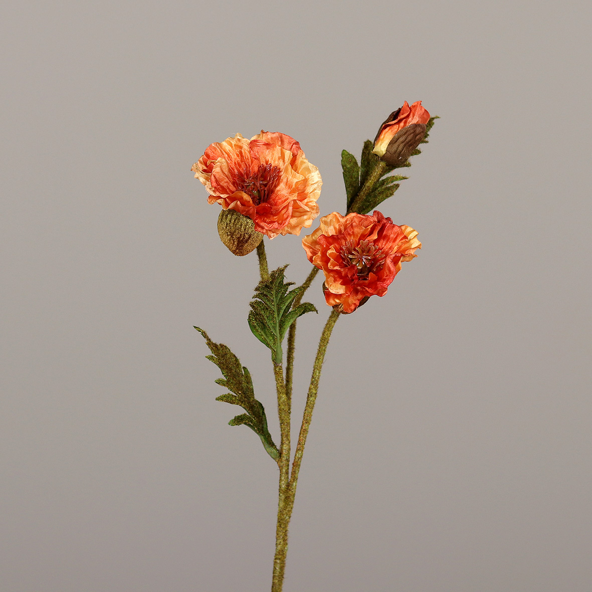 Mohnzweig 64cm orange DP Kunstblumen künstliche Blumen künstlicher Mohn Papaver