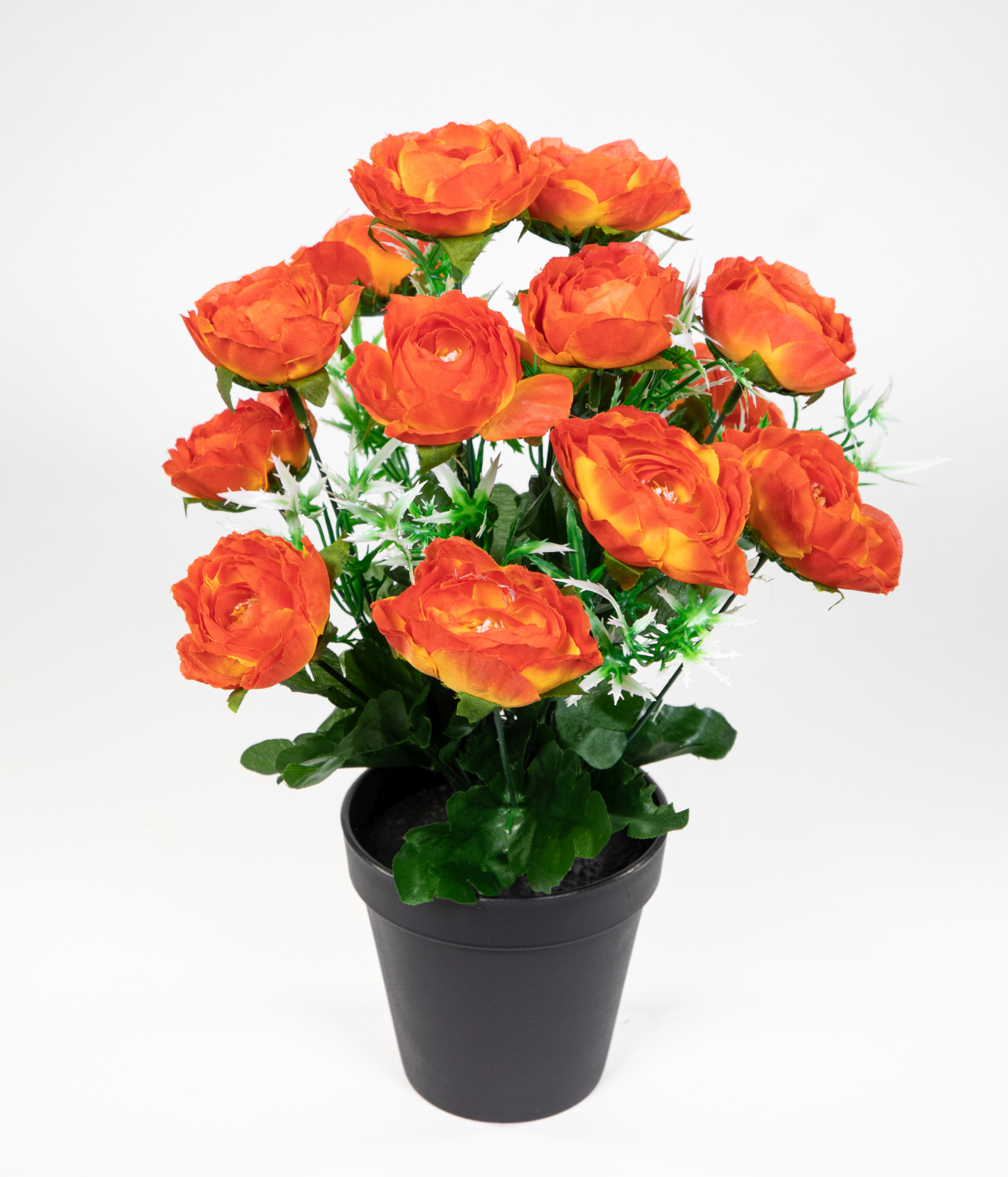 Kunstblumen 34cm Ranunkel im Ranunkelbusch Kunstpflanzen Topf Blumen orange künstliche JA