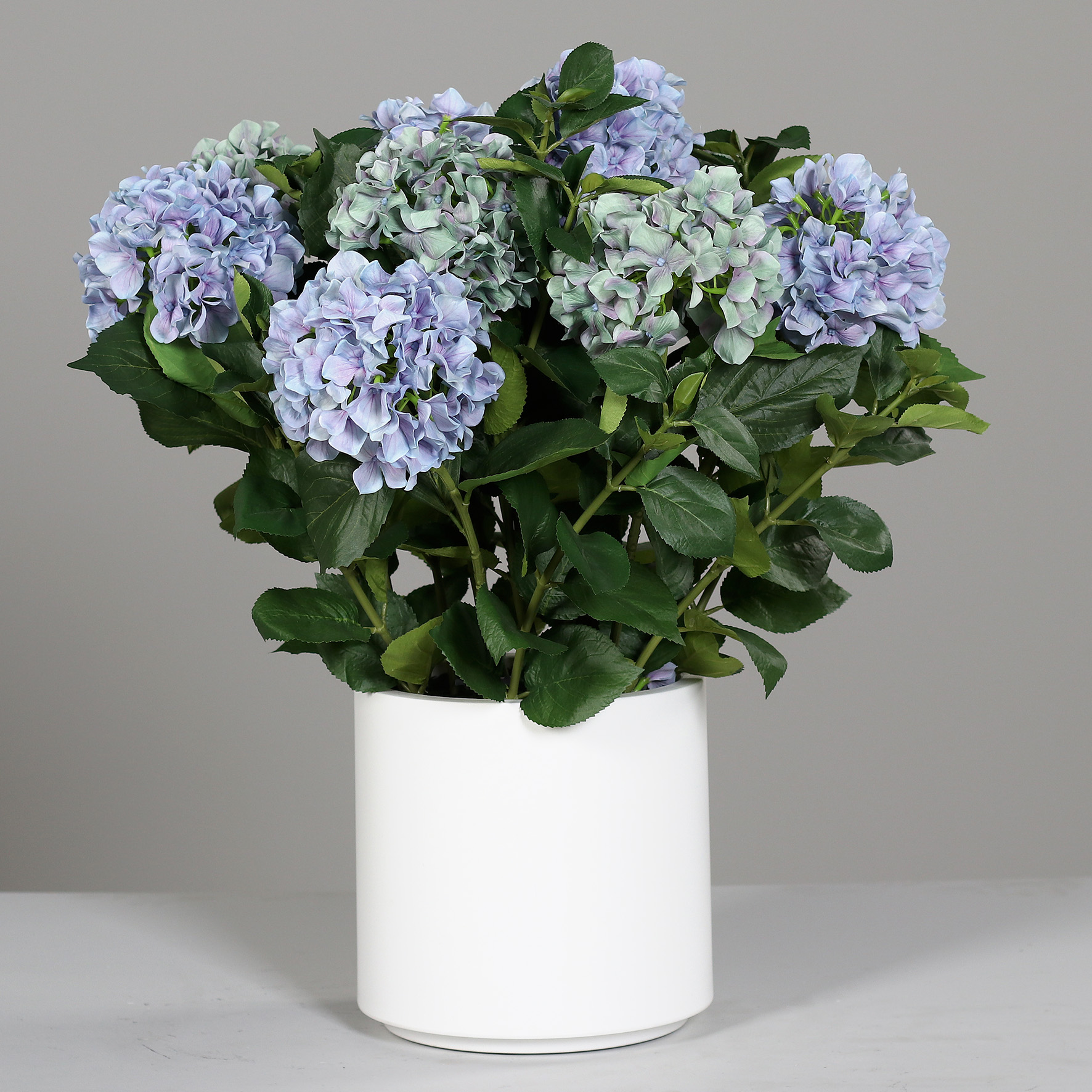 Hortensientopf 75x65cm blau-grün im weißen Topf DP künstliche Hortensie Blumen Pflanzen Kunstpflanzen Kunstblumen
