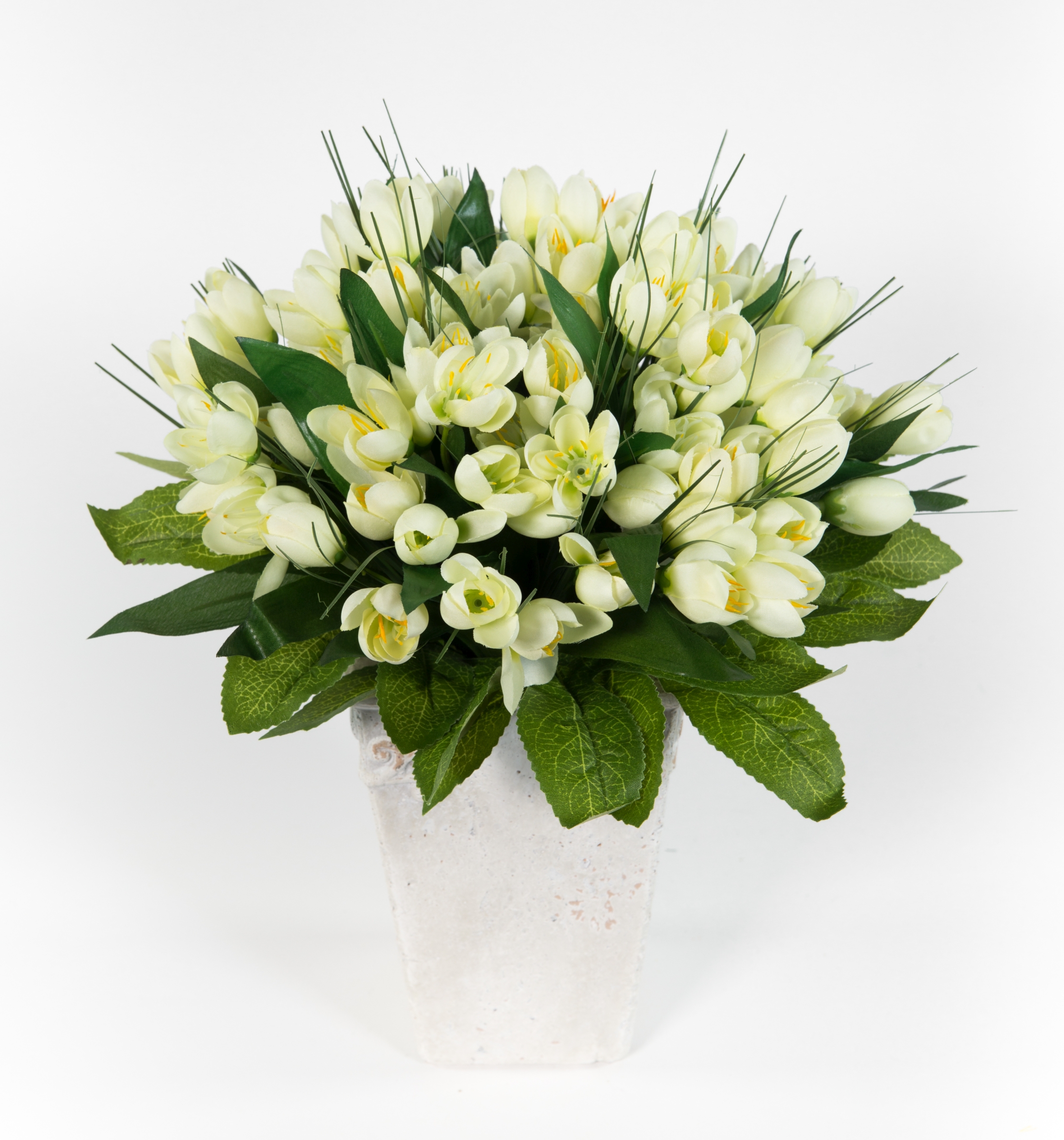 Krokusstrauß 32x30cm weiß Frühlingsstrauß Kunstblumen künstlicher handgebundener Strauß Blumenstrauß