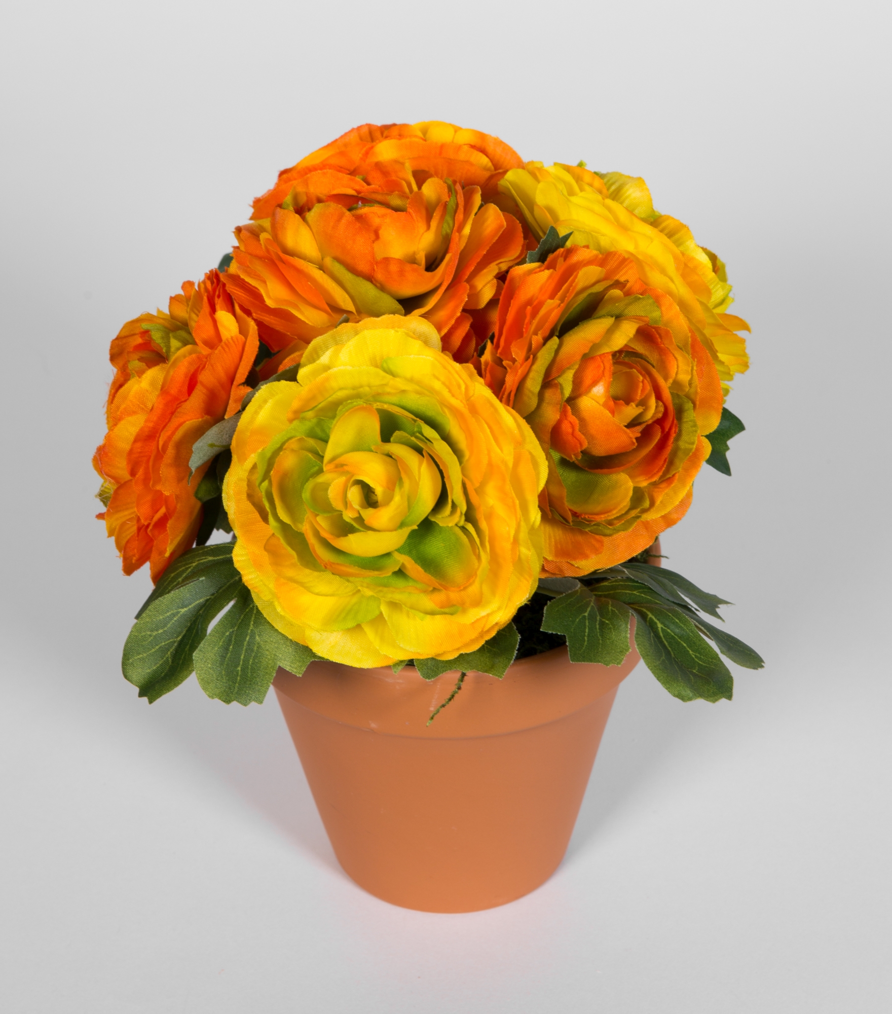Ranunkel im Kunstblumen 22cm künstlichen Topf Pflanzen orange Kunstpflanzen LM