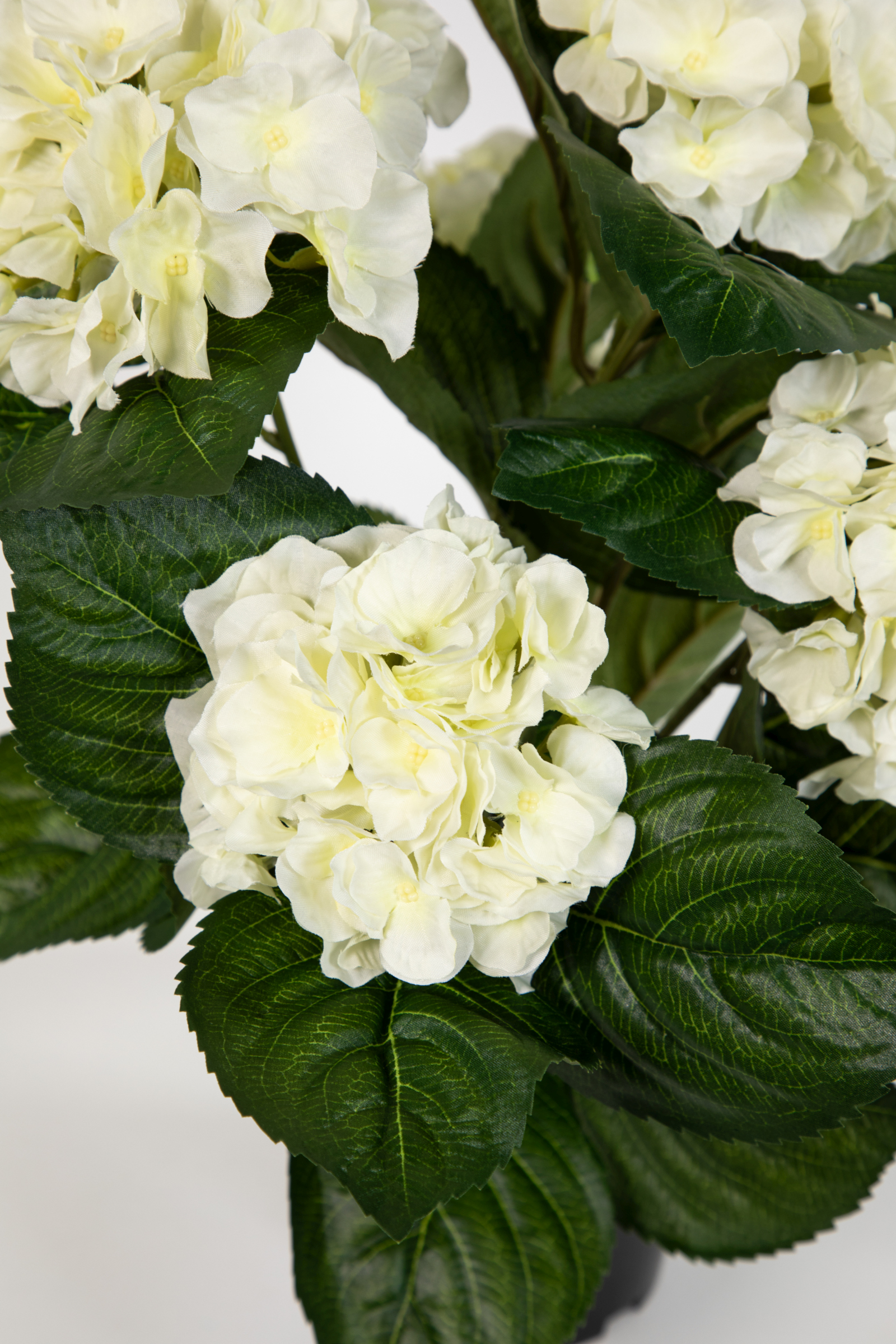 Hortensienbusch Hortensie Kunstpflanzen Topf LM Deluxe 42cm im Blumen Pflanzen künstliche weiß-creme