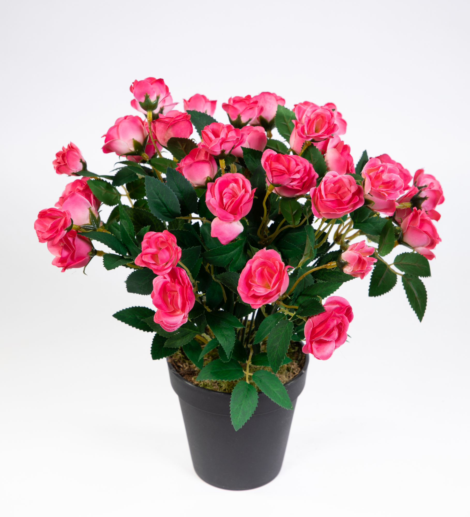 Rosenbusch 30cm rosa-pink im Rosen Blumen ZF Topf Kunstpflanzen Kunstblumen Rosenstrauch künstliche