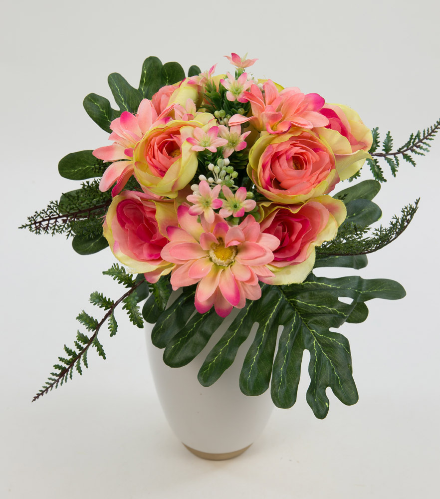 Rosen-Ranunkel-Dahlien-Bouquet 24cm rosa-pink DP Kunstblumen künstlicher Strauß Seidenblumen