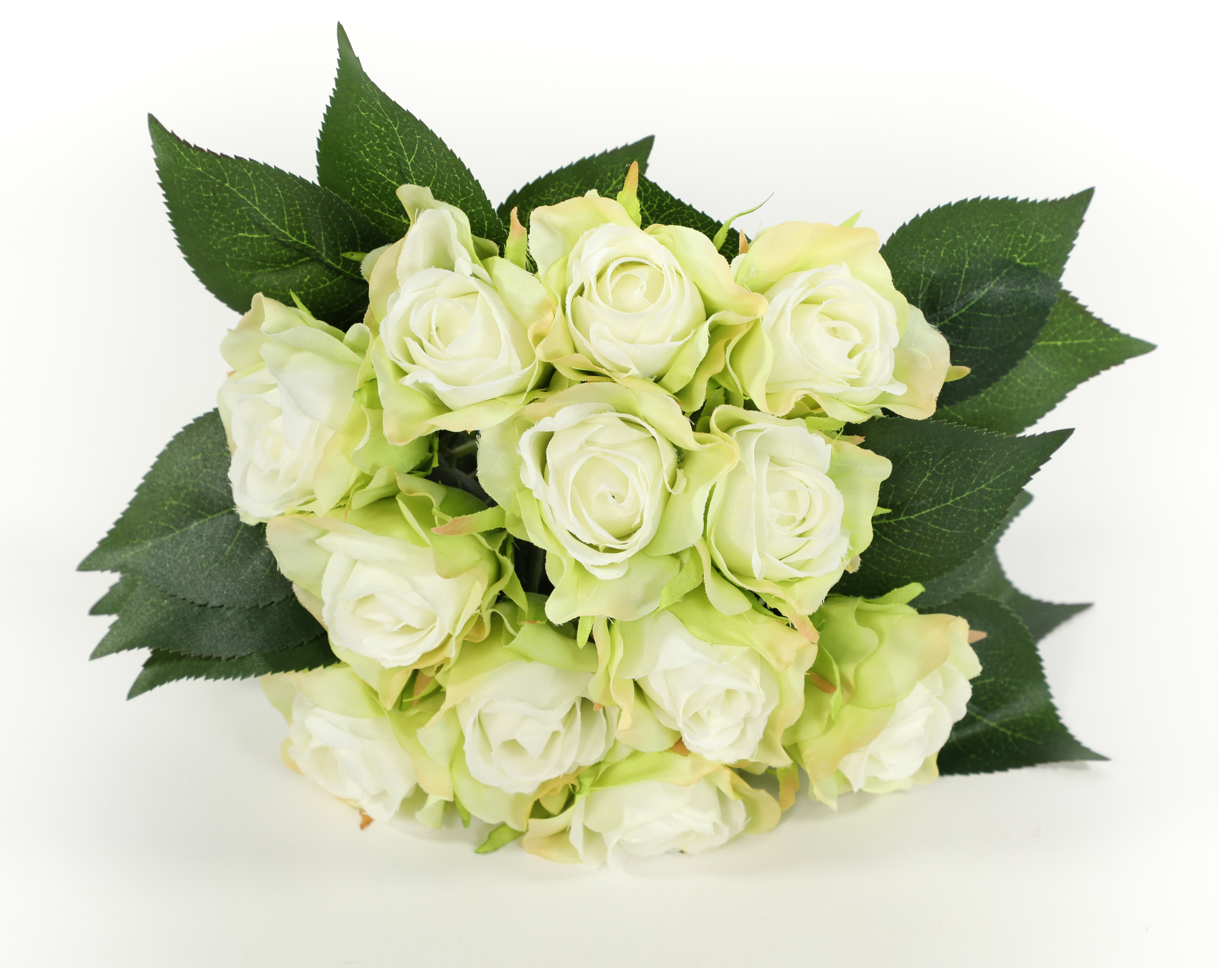 Rosenbouquet 25cm weiß-grün mit 12 Rosen CG Kunstblumen künstlicher Strauß  Rosen Rosenstrauß