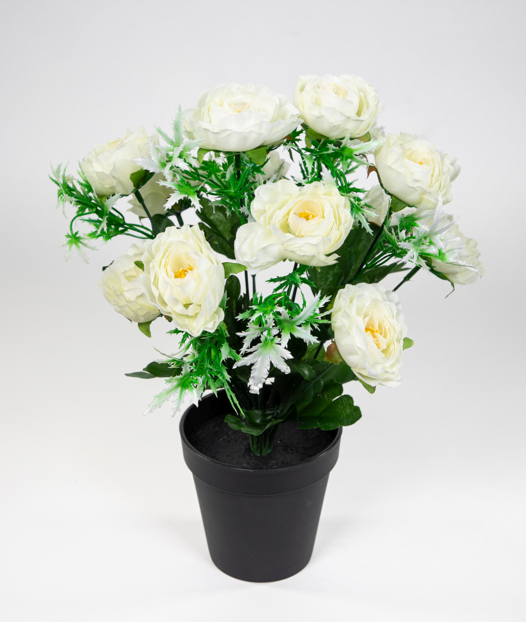 im Ranunkel JA Kunstblumen künstliche weiß Ranunkelbusch 34cm Topf Blumen Kunstpflanzen