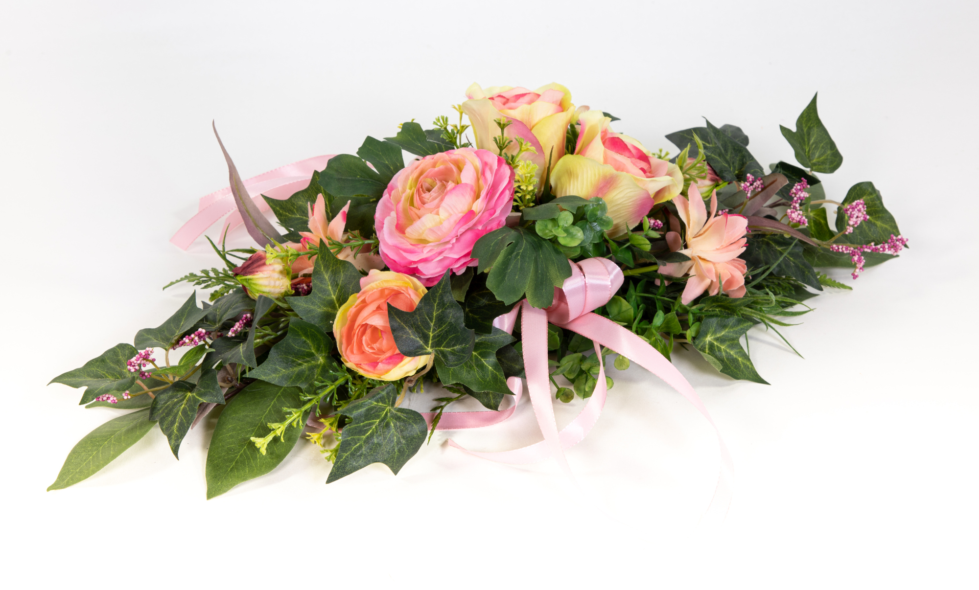 Tischgesteck länglich 50cm rosa mit Gerbera und Rose Kunstblumen künstliche Blumen