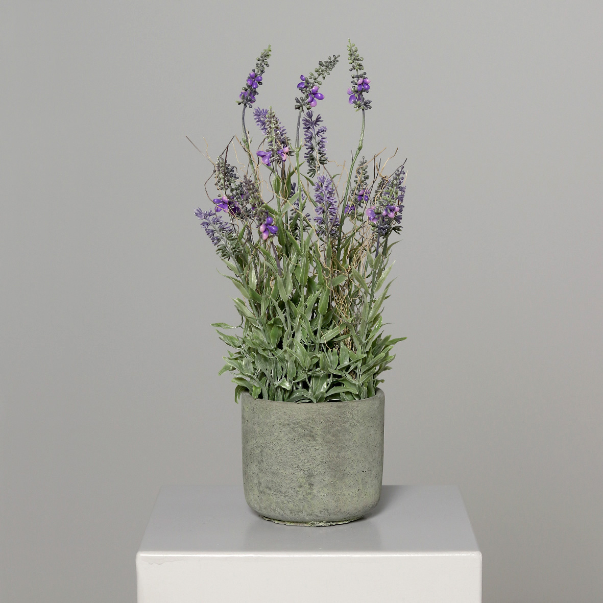 42x28cm Lavendel künstliche DP Steintopf Blumen im grauen Kunstblumen Kunstpflanzen