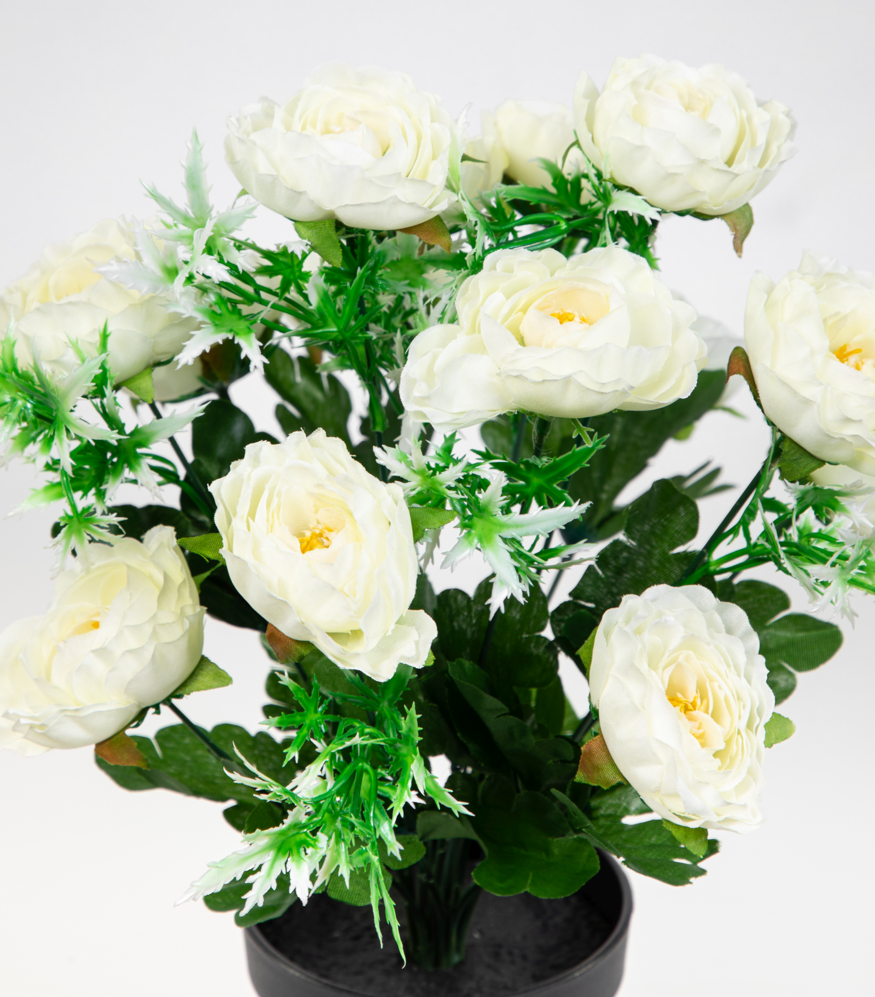 Ranunkelbusch 34cm weiß Blumen JA Topf künstliche Kunstpflanzen Ranunkel im Kunstblumen