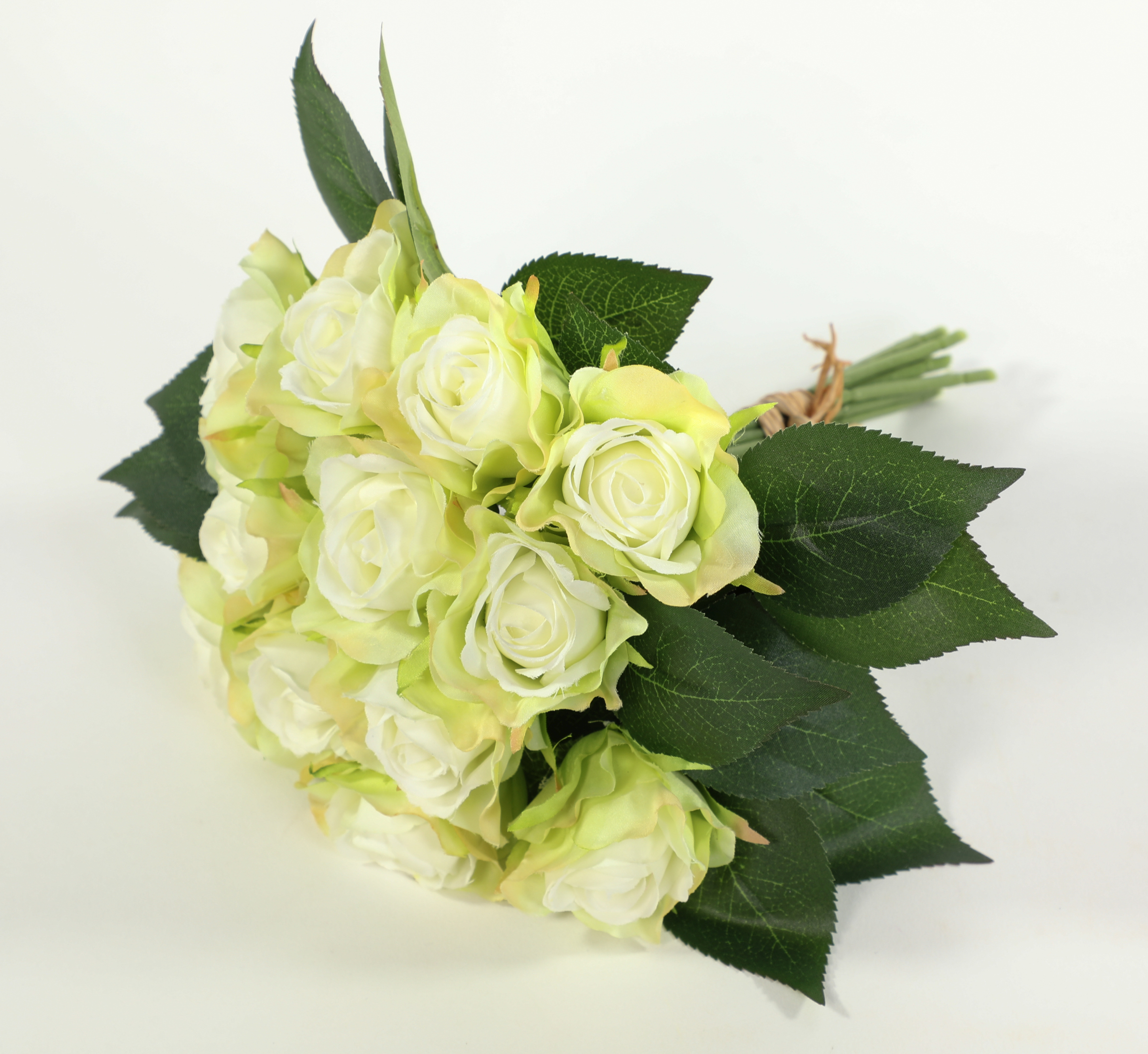 Rosenstrauß weiß-grün Kunstblumen Rosenbouquet CG künstlicher Rosen Strauß 12 25cm mit Rosen