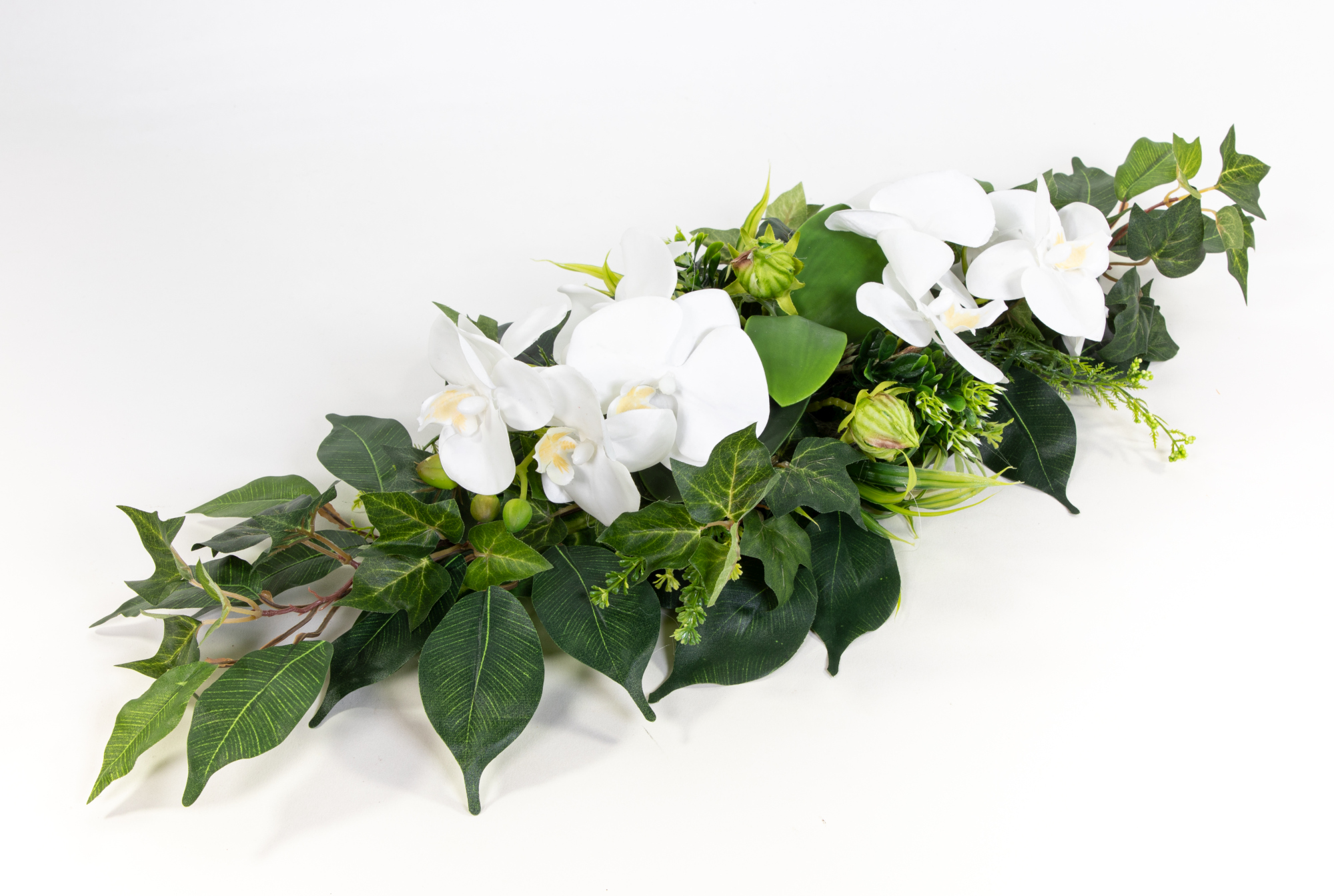 Orchideen-Tischgesteck länglich 60cm weiß-grün Kunstblumen künstliche Blumen Orchidee