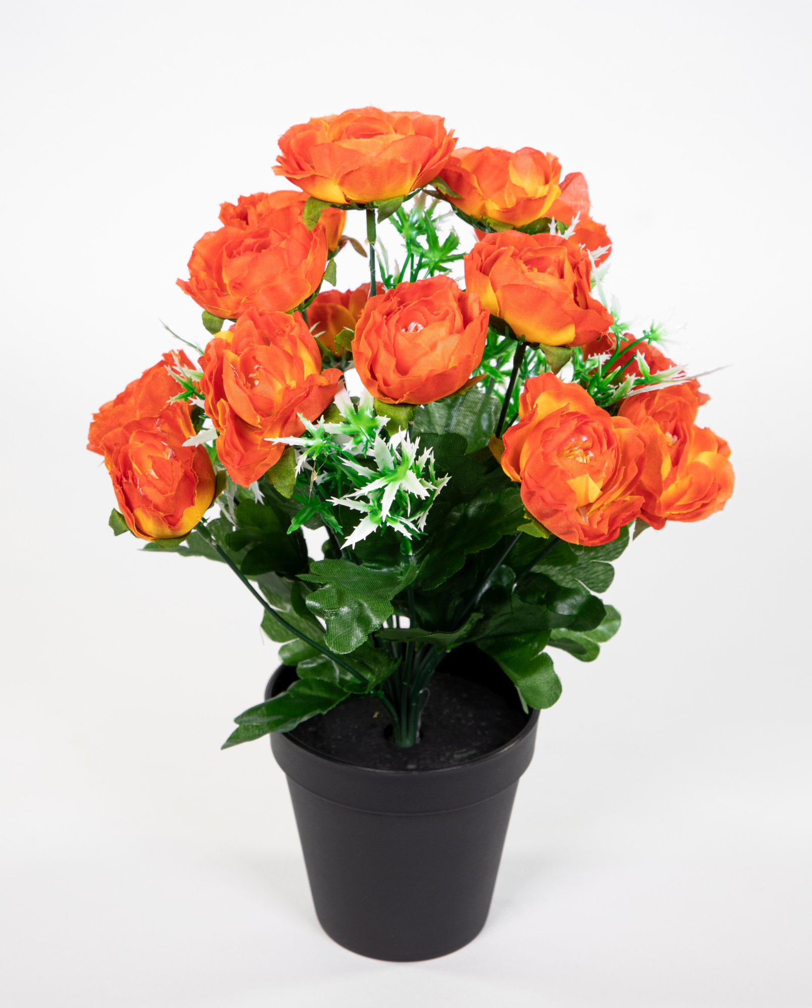 künstliche Kunstblumen im orange 34cm Ranunkelbusch Ranunkel Blumen Kunstpflanzen JA Topf