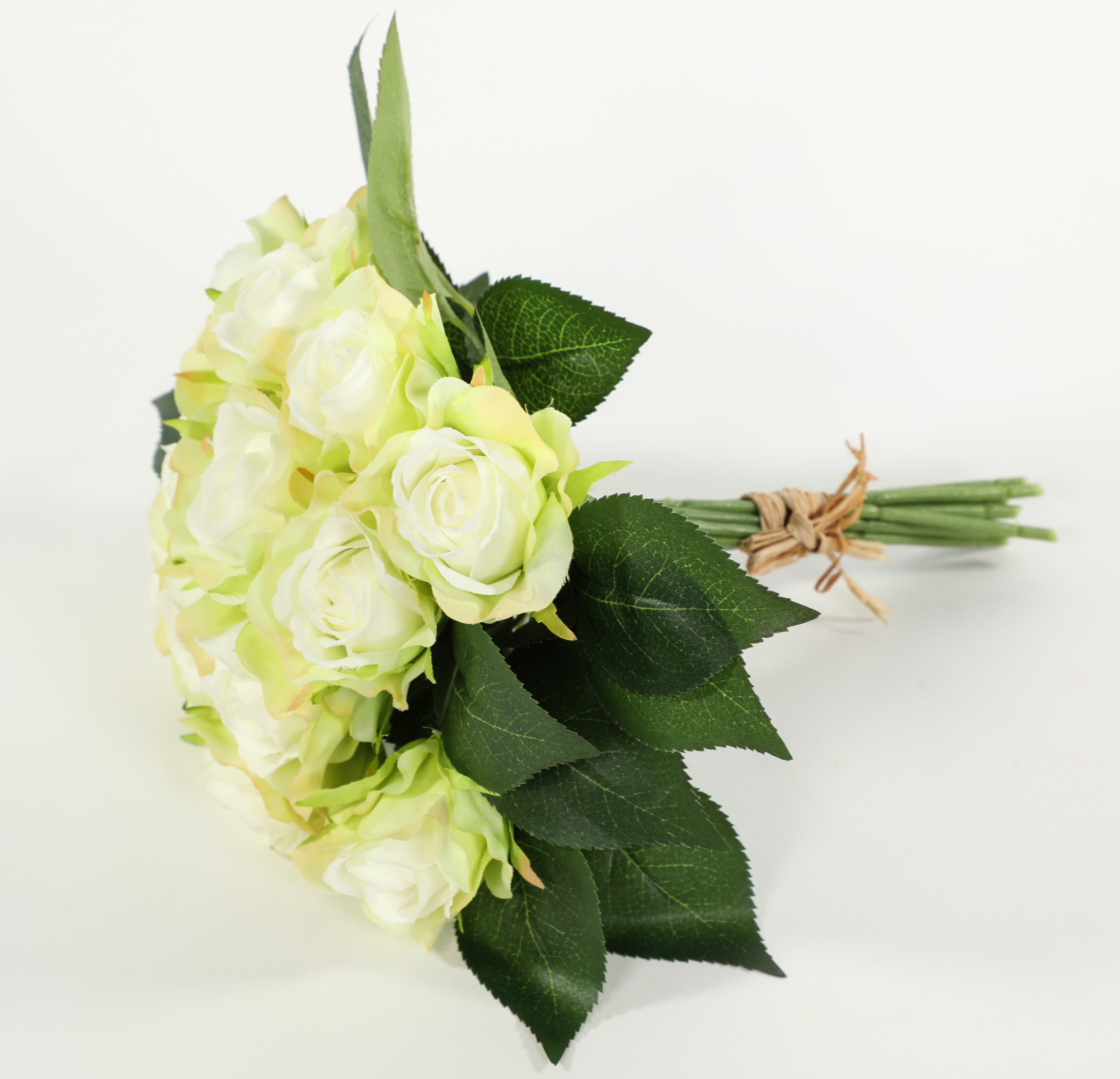 Rosenbouquet 25cm weiß-grün mit Rosen Rosen Kunstblumen 12 Strauß Rosenstrauß CG künstlicher
