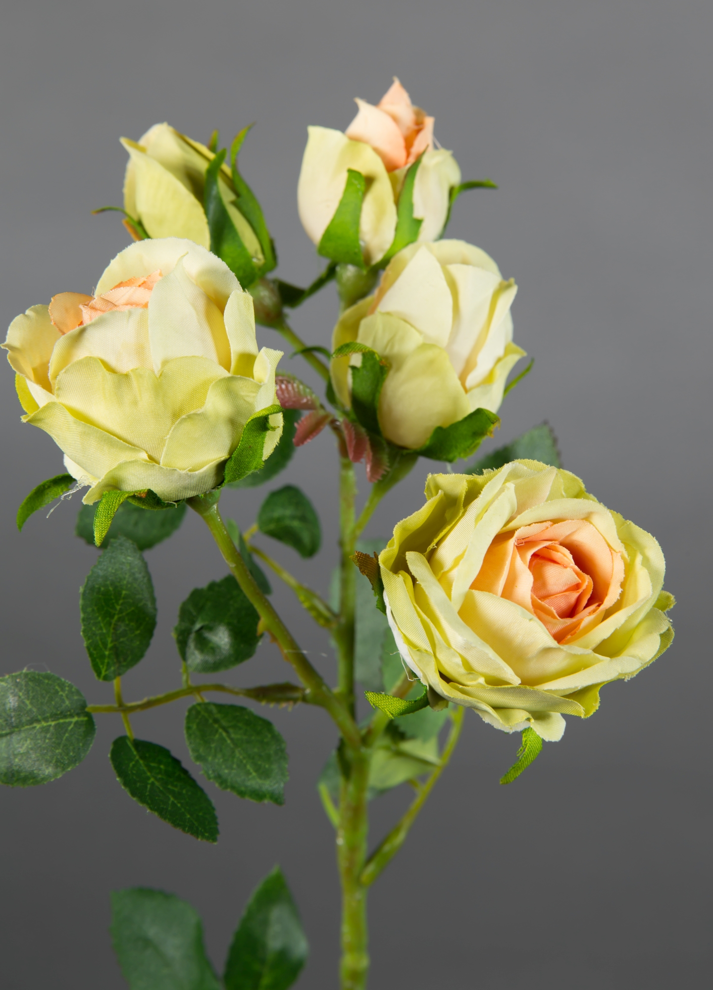 Kunstblumen 40cm Rosenzweig Rose Rosen creme-peach-grün künstliche Seidenblumen GA