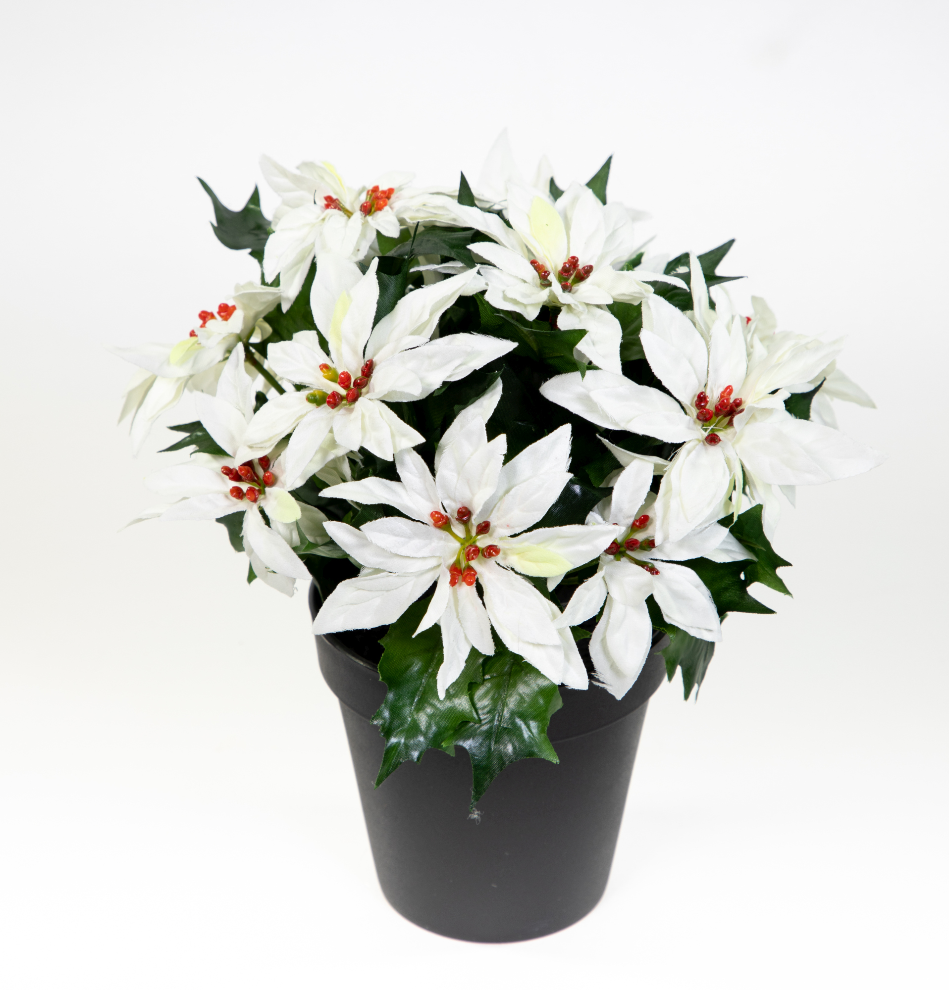 Weihnachtsstern AR 22cm mit Kunstblumen im Topf weiß 14 Blüten Blumen künstliche Kunstpflanzen